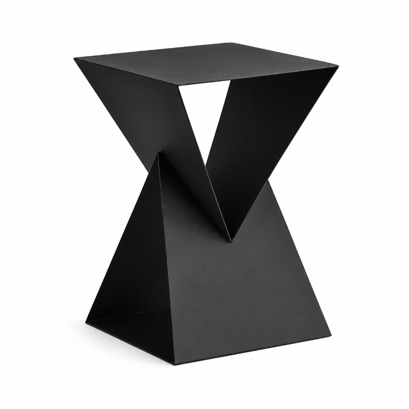 Black geometric metal side table with sculptural folded design